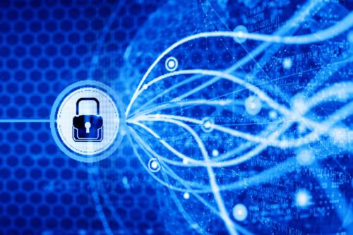 A lock over a blue background of web programming